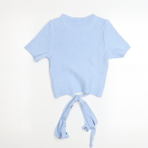 Blue Steel Women’s Blue Cropped Knit Tie-Front T-Shirt Size M