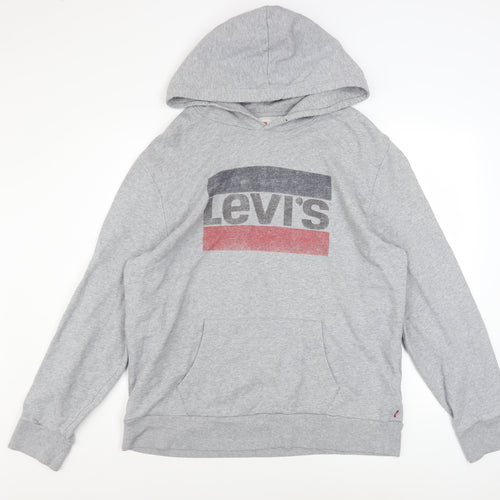 Levi's Men's Grey Pullover Hoodie L Logo Graphic Cotton Fleece
