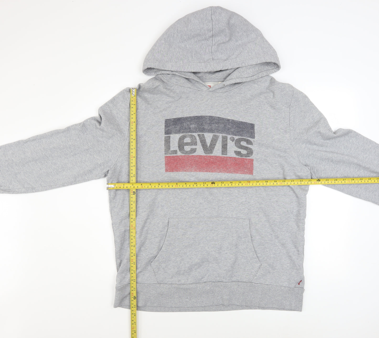 Levi's Men's Grey Pullover Hoodie L Logo Graphic Cotton Fleece