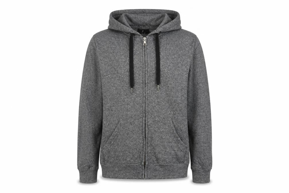 Front view of H&M Men's Grey Full Zip Hoodie Sweatshirt Regular Fit, size S