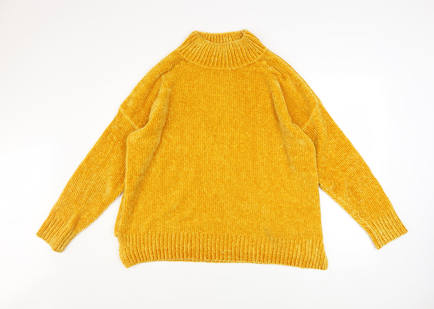 F&F Womens Yellow Chunky Knit Roll Neck Jumper Size 18