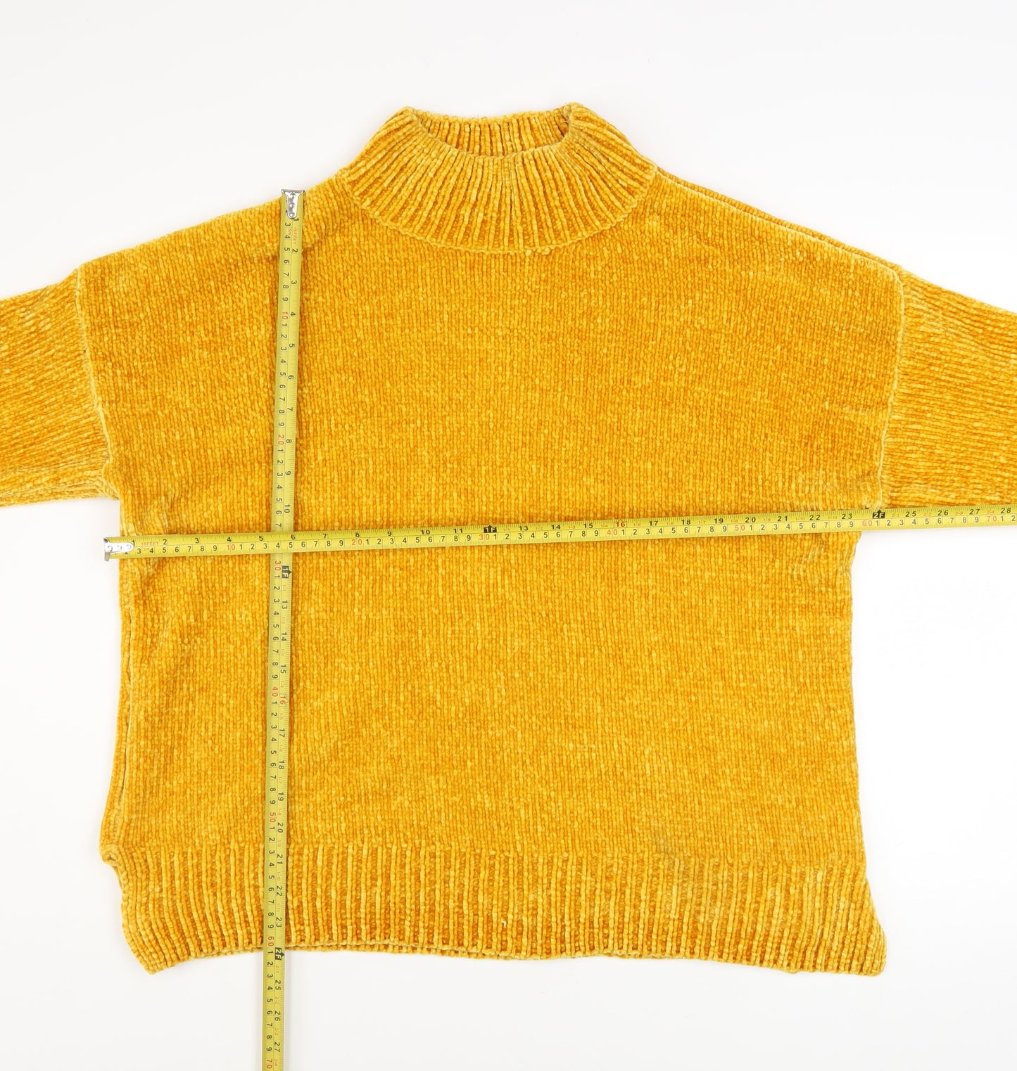 F&F Womens Yellow Chunky Knit Roll Neck Jumper Size 18