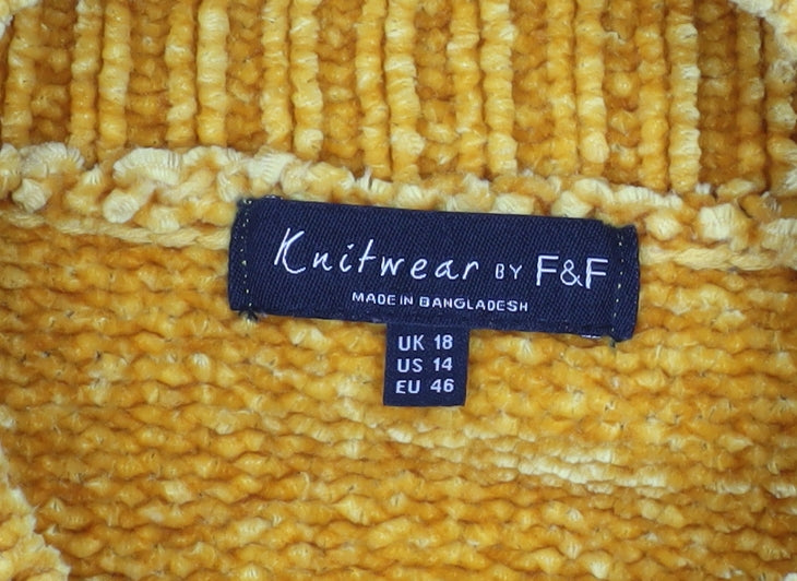 F&F Womens Yellow Chunky Knit Roll Neck Jumper Size 18