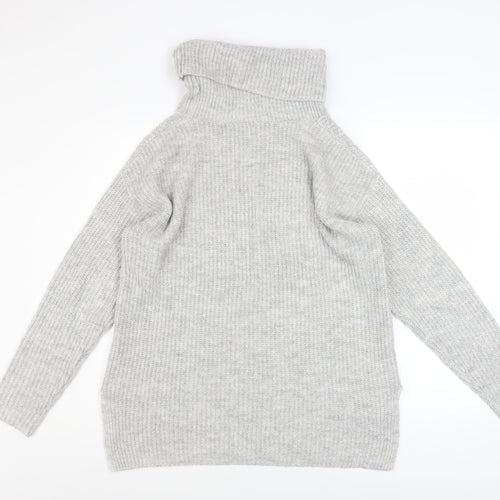 Tu Women’s Grey Roll Neck Chunky Knit Button Jumper Size M