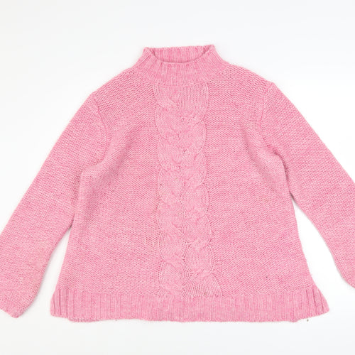 Ellos Womens Pink Mock Neck Cable-Knit Long Sleeve Jumper Size 12