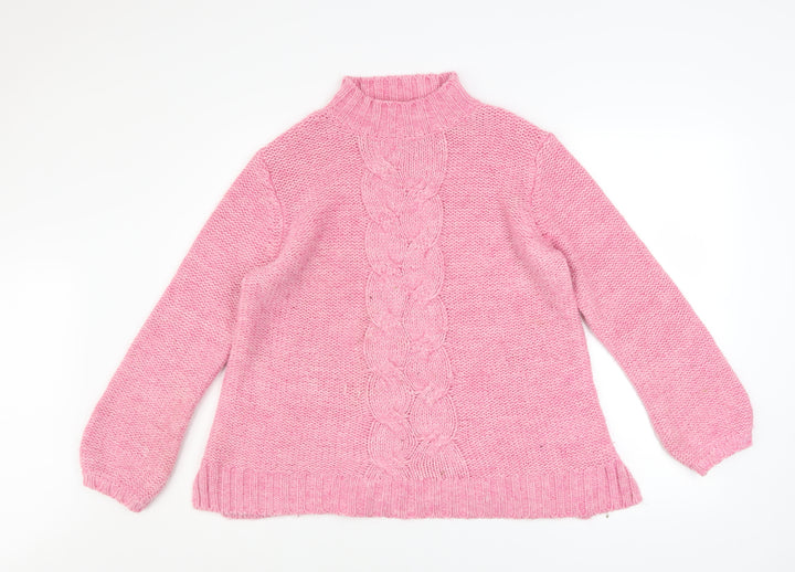 Ellos Womens Pink Mock Neck Cable-Knit Long Sleeve Jumper Size 12