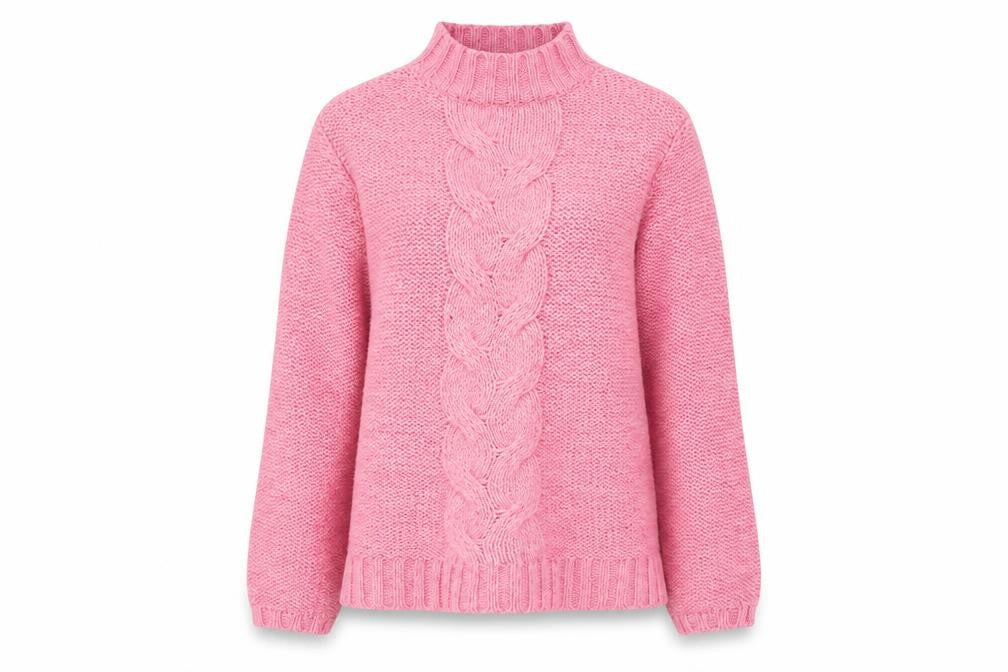 Ellos Womens Pink Mock Neck Cable-Knit Long Sleeve Jumper Size 12