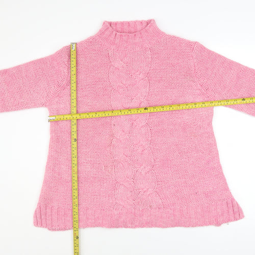 Ellos Womens Pink Mock Neck Cable-Knit Long Sleeve Jumper Size 12