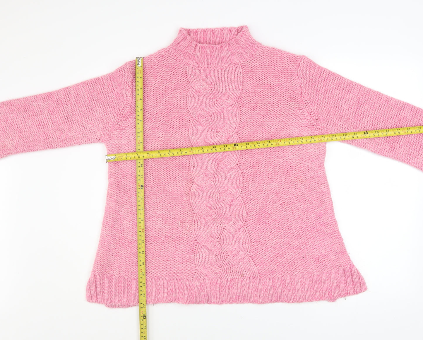 Ellos Womens Pink Mock Neck Cable-Knit Long Sleeve Jumper Size 12