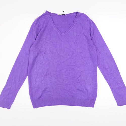 BHS Women Purple V-Neck Long Sleeve Knit Jumper Size 14