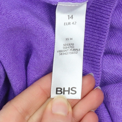 BHS Women Purple V-Neck Long Sleeve Knit Jumper Size 14