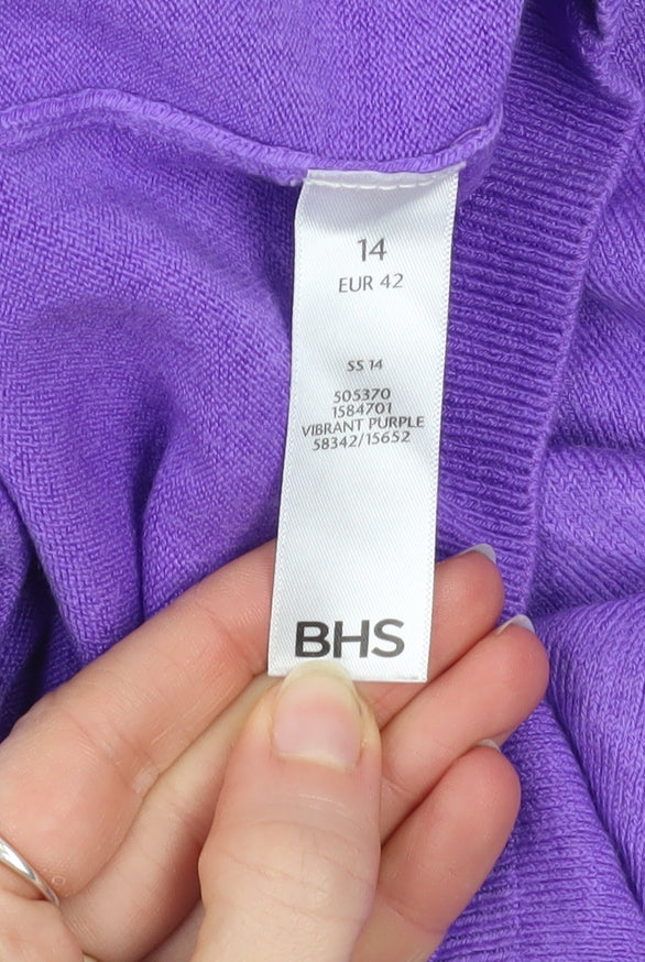 BHS Women Purple V-Neck Long Sleeve Knit Jumper Size 14