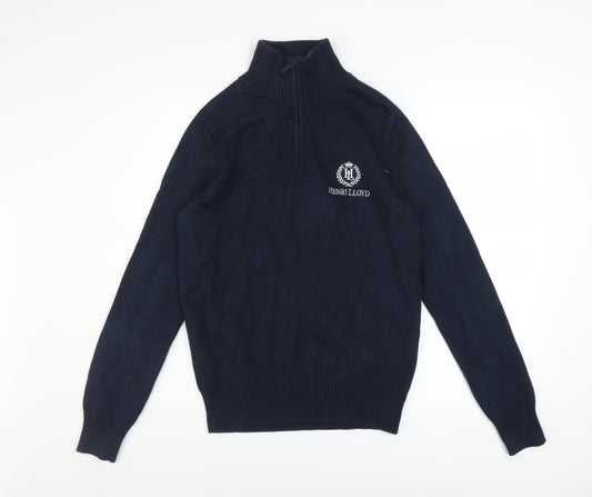 Henri Lloyd Mens Blue High Neck 1/2 Zip Cotton Jumper Size S