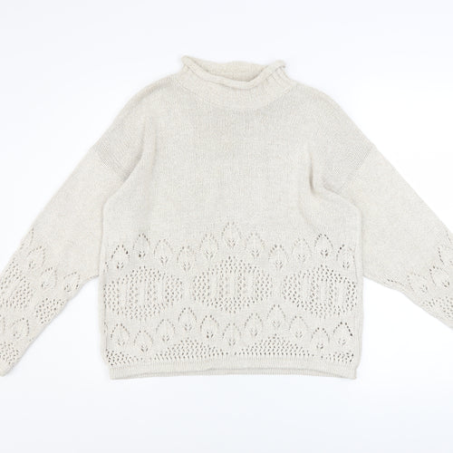 Dorothy Perkins Women’s Ivory Open-Knit Mock Neck Jumper Size 10