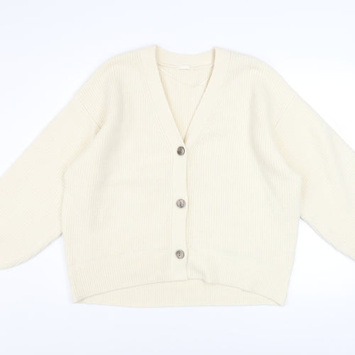 GU Women's Ivory Button-Up Cardigan XL Acrylic Blend Knit Jumper