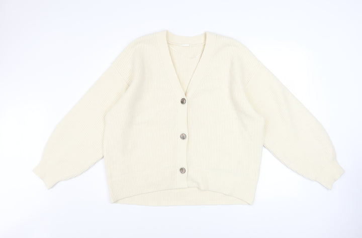 GU Women's Ivory Button-Up Cardigan XL Acrylic Blend Knit Jumper