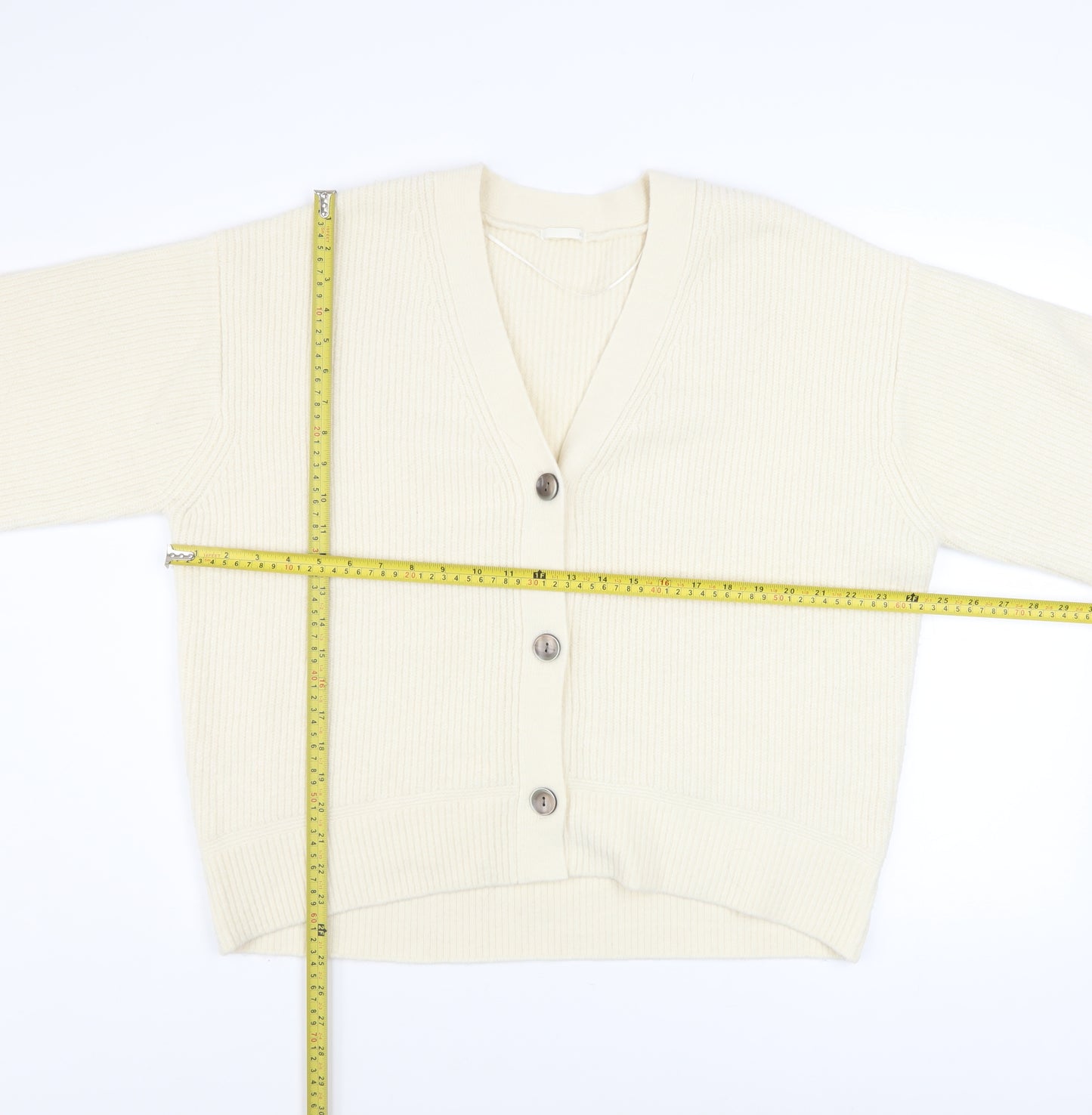 GU Women's Ivory Button-Up Cardigan XL Acrylic Blend Knit Jumper