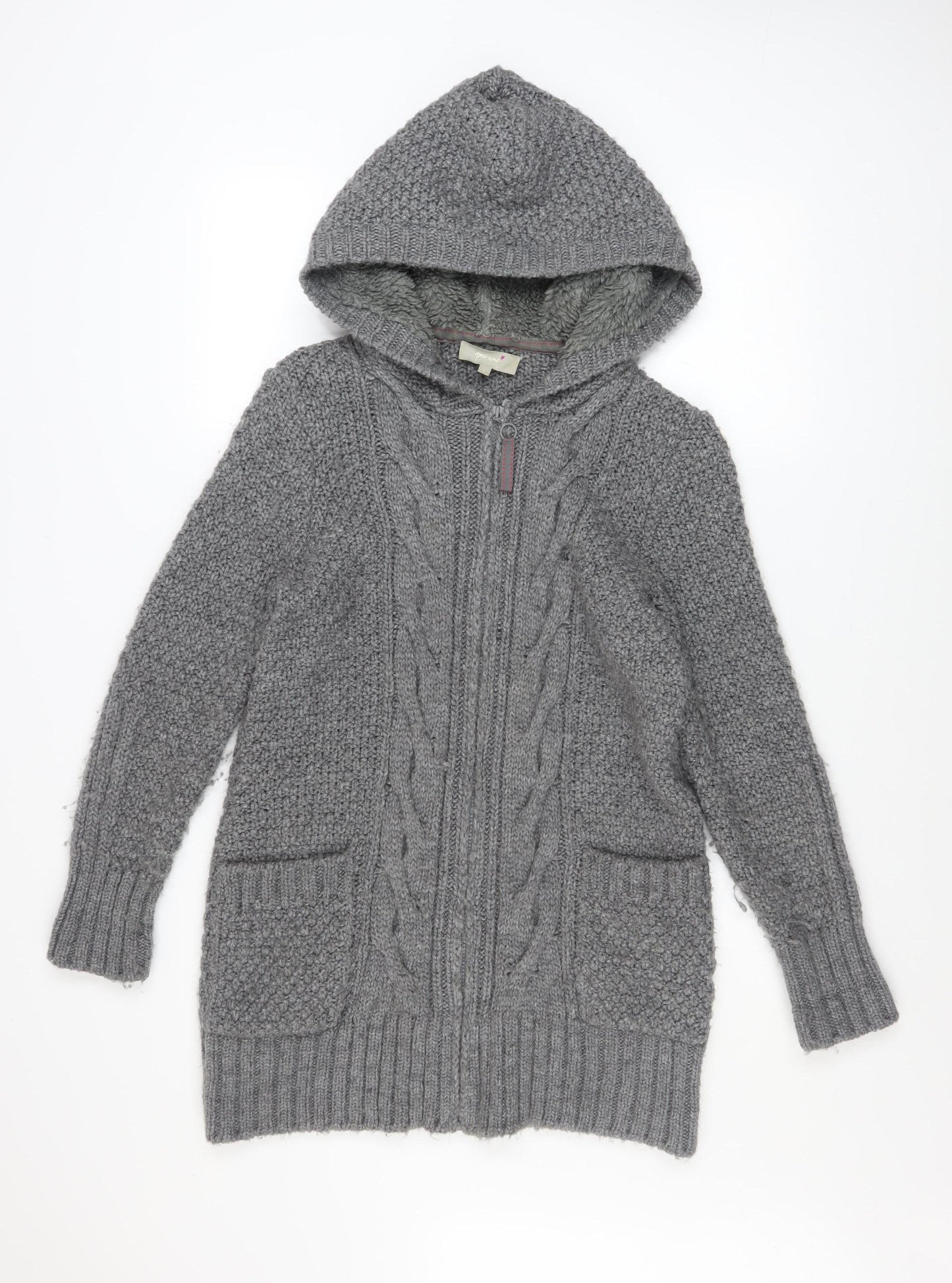 Marks and Spencer Women’s Grey Hooded Zip Cable-Knit Jumper M