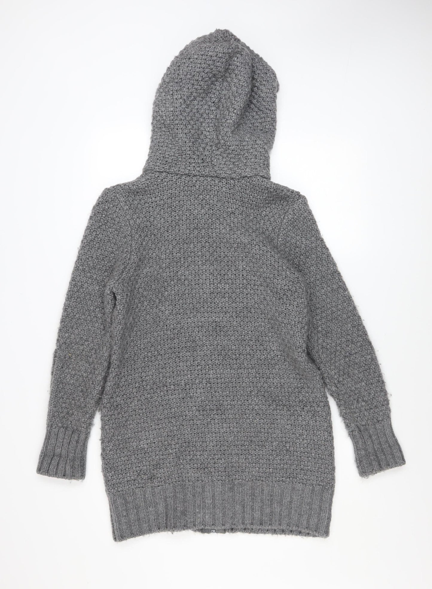 Marks and Spencer Women’s Grey Hooded Zip Cable-Knit Jumper M