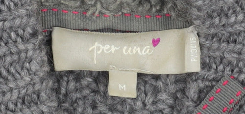Marks and Spencer Women’s Grey Hooded Zip Cable-Knit Jumper M