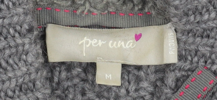 Marks and Spencer Women’s Grey Hooded Zip Cable-Knit Jumper M