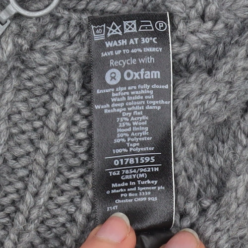 Marks and Spencer Women’s Grey Hooded Zip Cable-Knit Jumper M