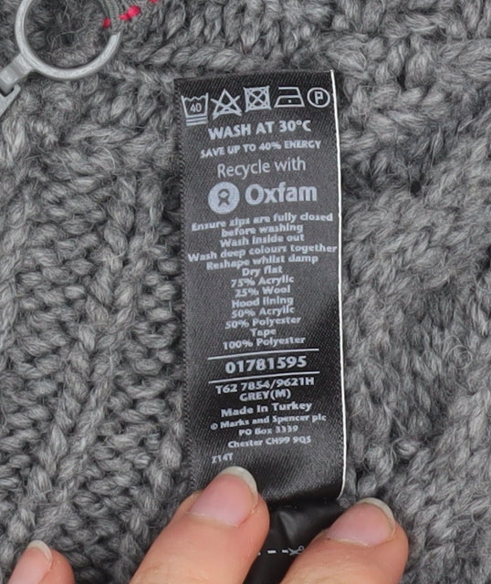 Marks and Spencer Women’s Grey Hooded Zip Cable-Knit Jumper M