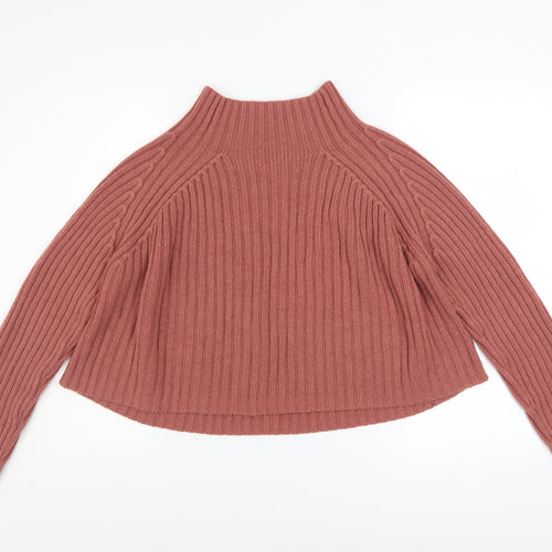 Brave Soul Women's Pink Mock Neck Ribbed Knit Pullover Jumper Size S