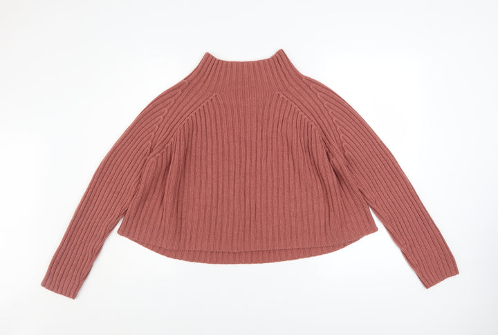 Brave Soul Women's Pink Mock Neck Ribbed Knit Pullover Jumper Size S