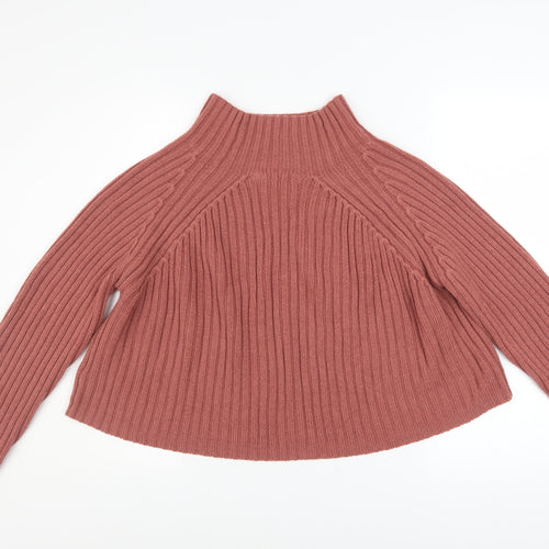 Brave Soul Women's Pink Mock Neck Ribbed Knit Pullover Jumper Size S