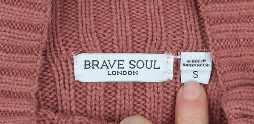 Brave Soul Women's Pink Mock Neck Ribbed Knit Pullover Jumper Size S