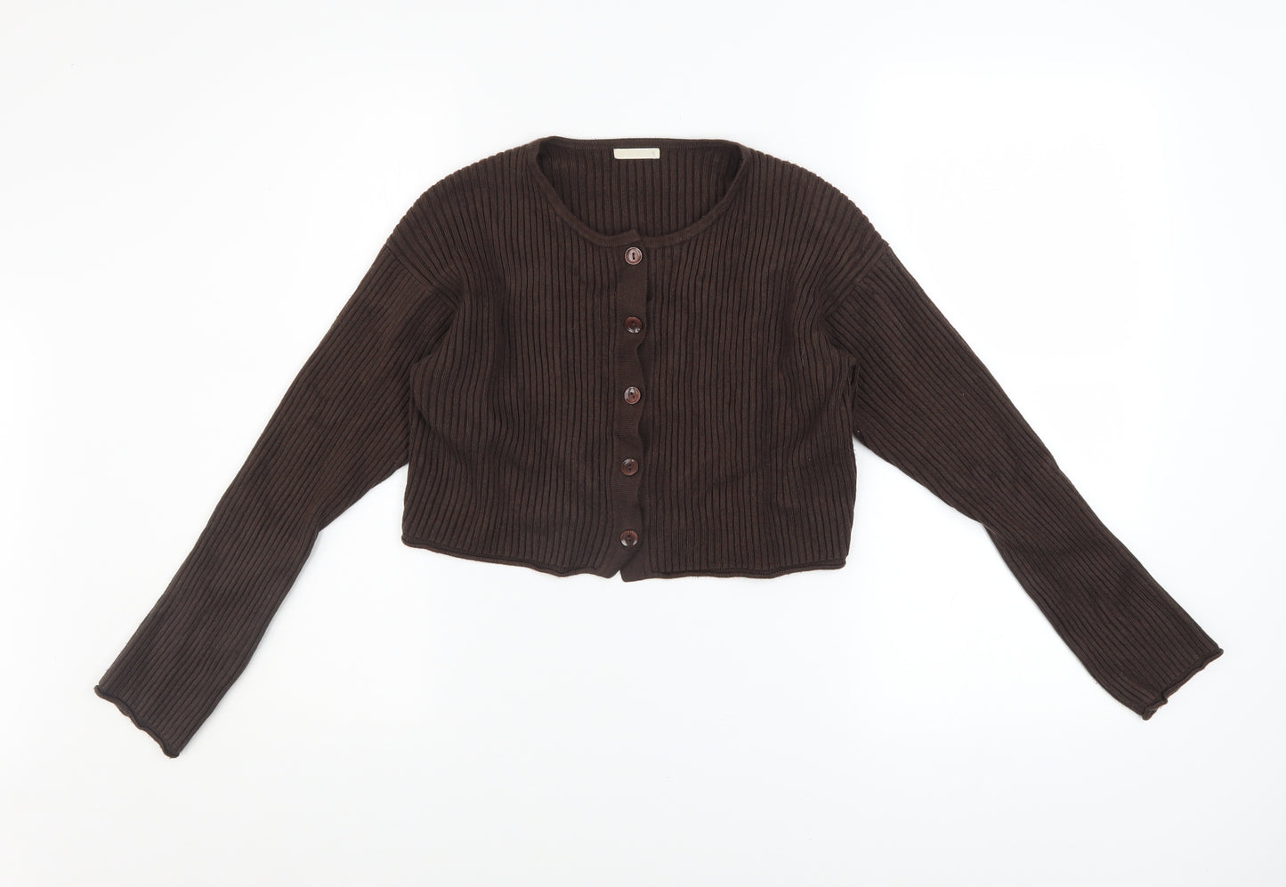 GU Womens Brown Ribbed Knit Cardigan M