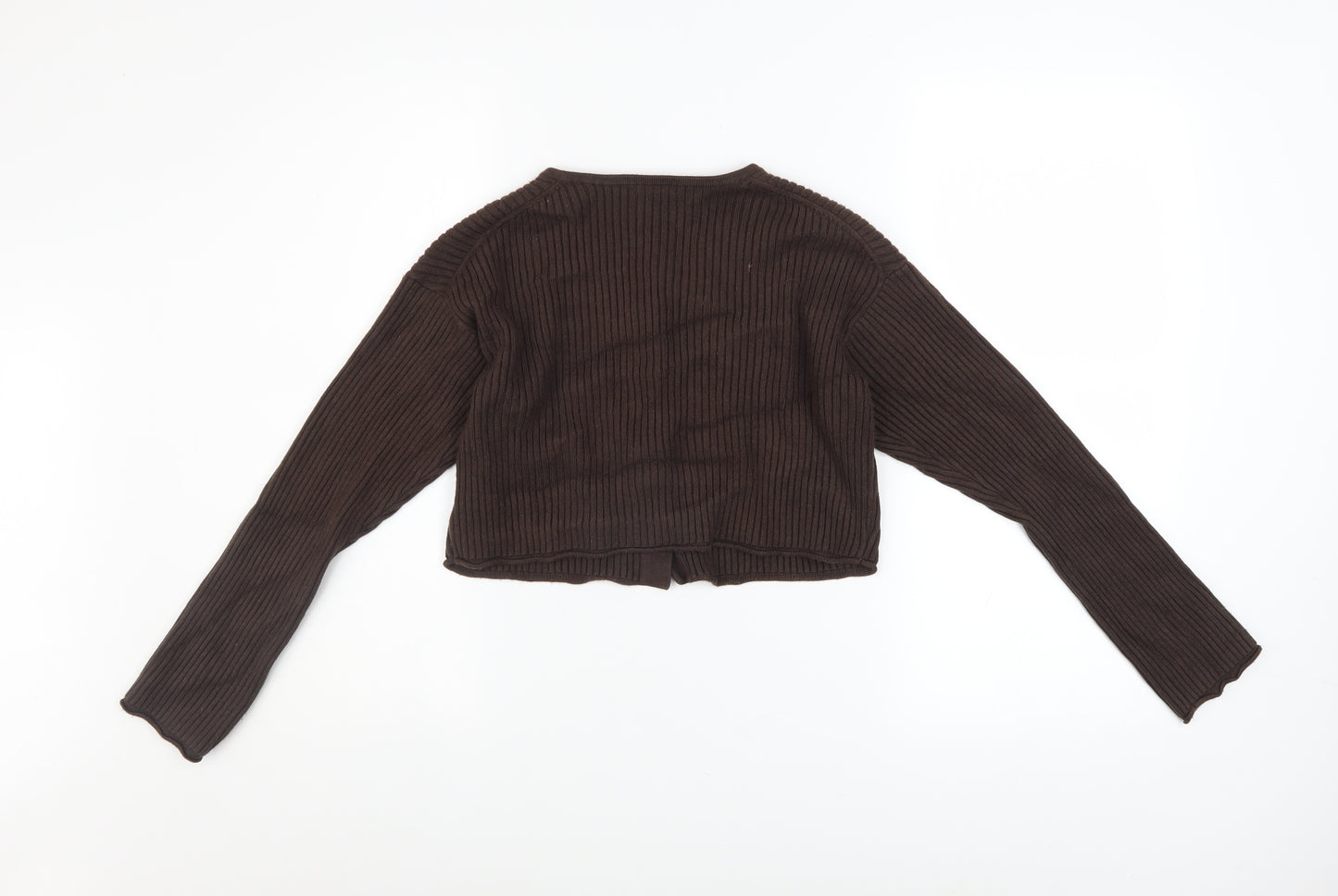 GU Womens Brown Ribbed Knit Cardigan M