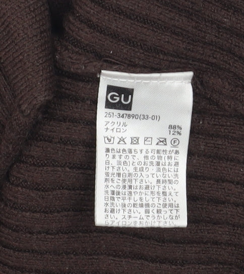 GU Womens Brown Ribbed Knit Cardigan M