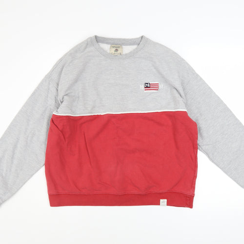 Pull & Bear Women Grey Red Colourblock Sweatshirt Size S