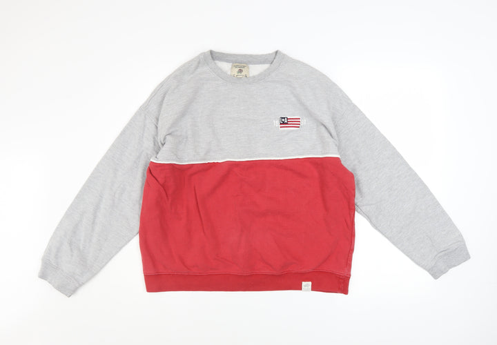 Pull & Bear Women Grey Red Colourblock Sweatshirt Size S