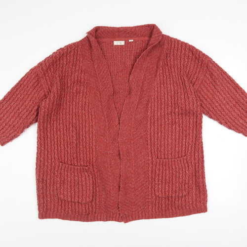 Fat Face Women Red Size 16 Chunky Knit Open Cardigan