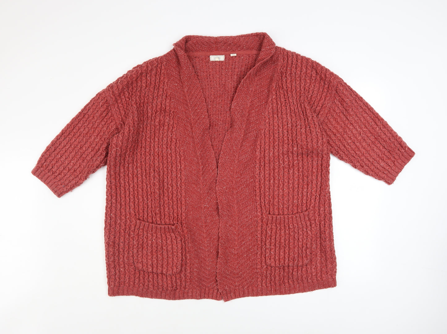 Fat Face Women Red Size 16 Chunky Knit Open Cardigan