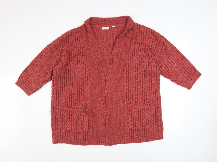 Fat Face Women Red Size 16 Chunky Knit Open Cardigan