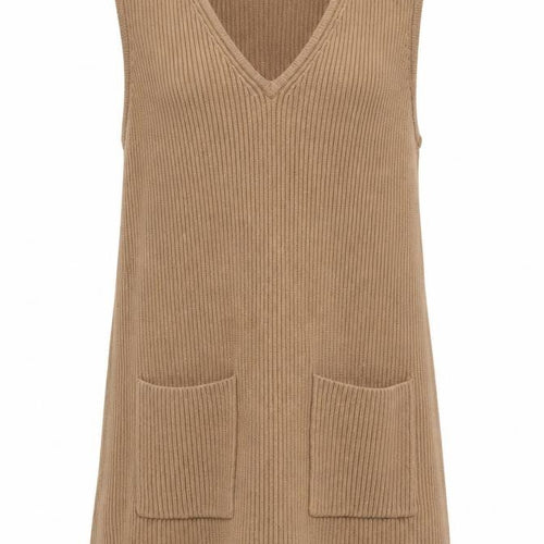 Harkel Women Beige Ribbed Knit V-Neck Sleeveless Jumper Dress Size 14