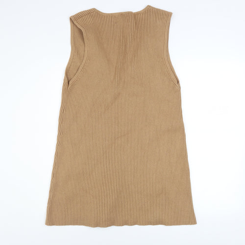 Harkel Women Beige Ribbed Knit V-Neck Sleeveless Jumper Dress Size 14