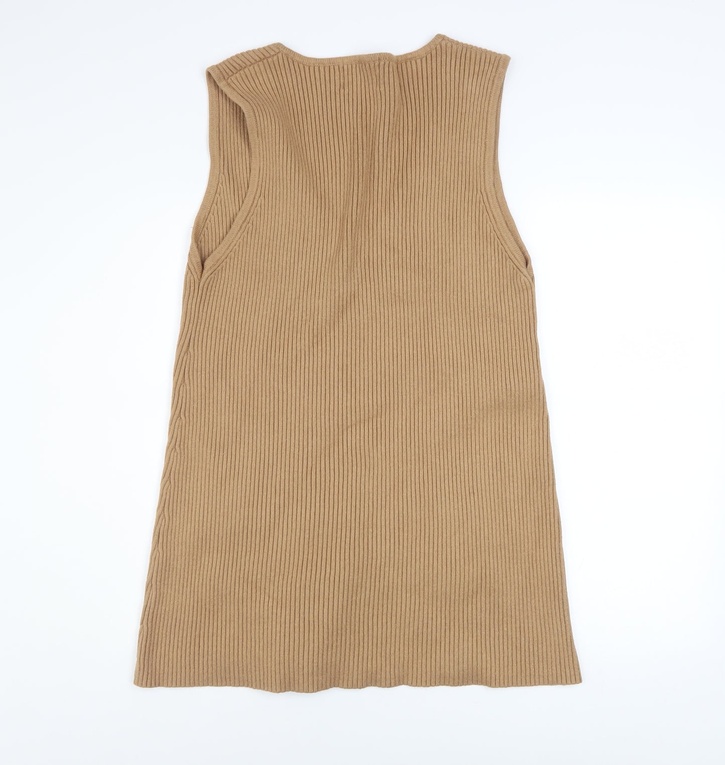 Harkel Women Beige Ribbed Knit V-Neck Sleeveless Jumper Dress Size 14