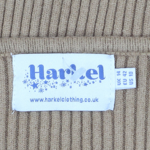 Harkel Women Beige Ribbed Knit V-Neck Sleeveless Jumper Dress Size 14