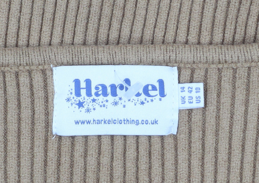 Harkel Women Beige Ribbed Knit V-Neck Sleeveless Jumper Dress Size 14