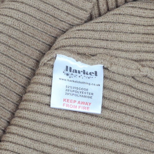 Harkel Women Beige Ribbed Knit V-Neck Sleeveless Jumper Dress Size 14
