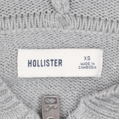 Hollister Womens Grey Full Zip Hoodie XS Cotton Blend Hooded Sweatshirt
