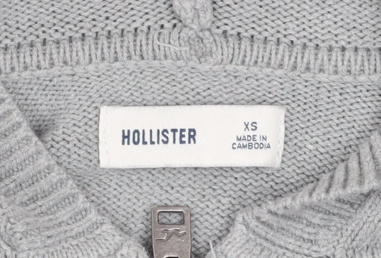 Hollister Womens Grey Full Zip Hoodie XS Cotton Blend Hooded Sweatshirt
