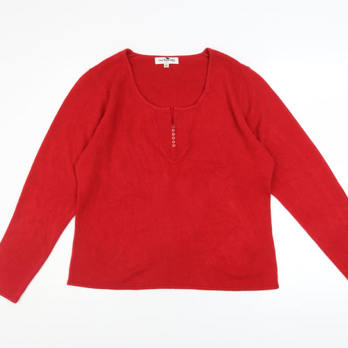 Ann McCartney Women’s Red Acrylic Henley Jumper XL Long Sleeve Knit