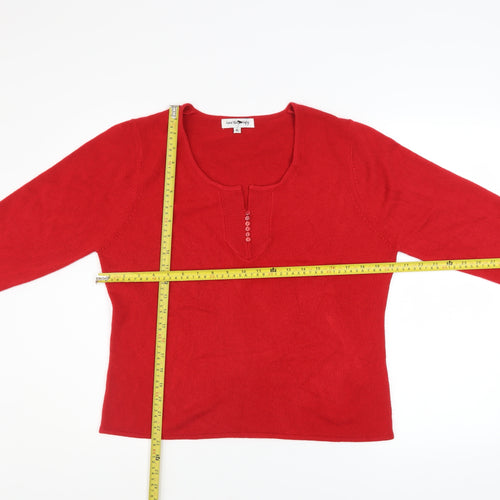 Ann McCartney Women’s Red Acrylic Henley Jumper XL Long Sleeve Knit