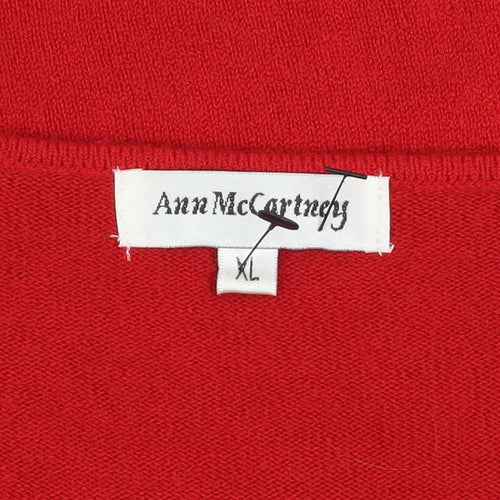 Ann McCartney Women’s Red Acrylic Henley Jumper XL Long Sleeve Knit